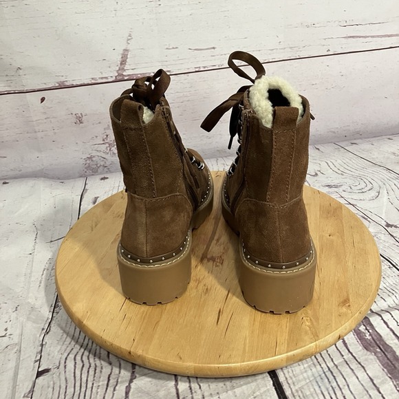 Steve Madden Rainier Womens Size 8.5 Brown Leather Faux Fur Lug Boot Combat - Picture 4 of 9